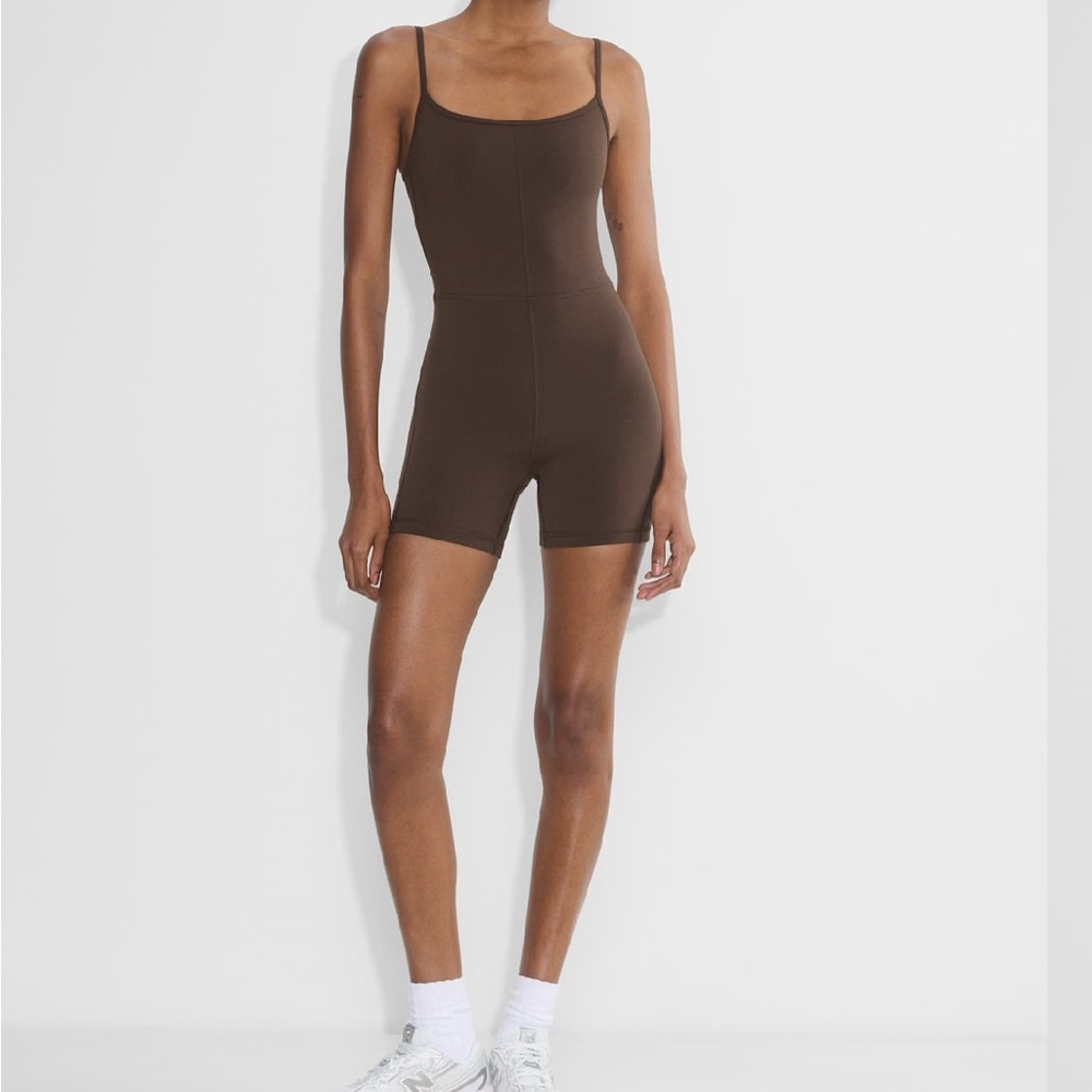 Aritzia Life Divinity 5” Romper Rich Mocha Brown